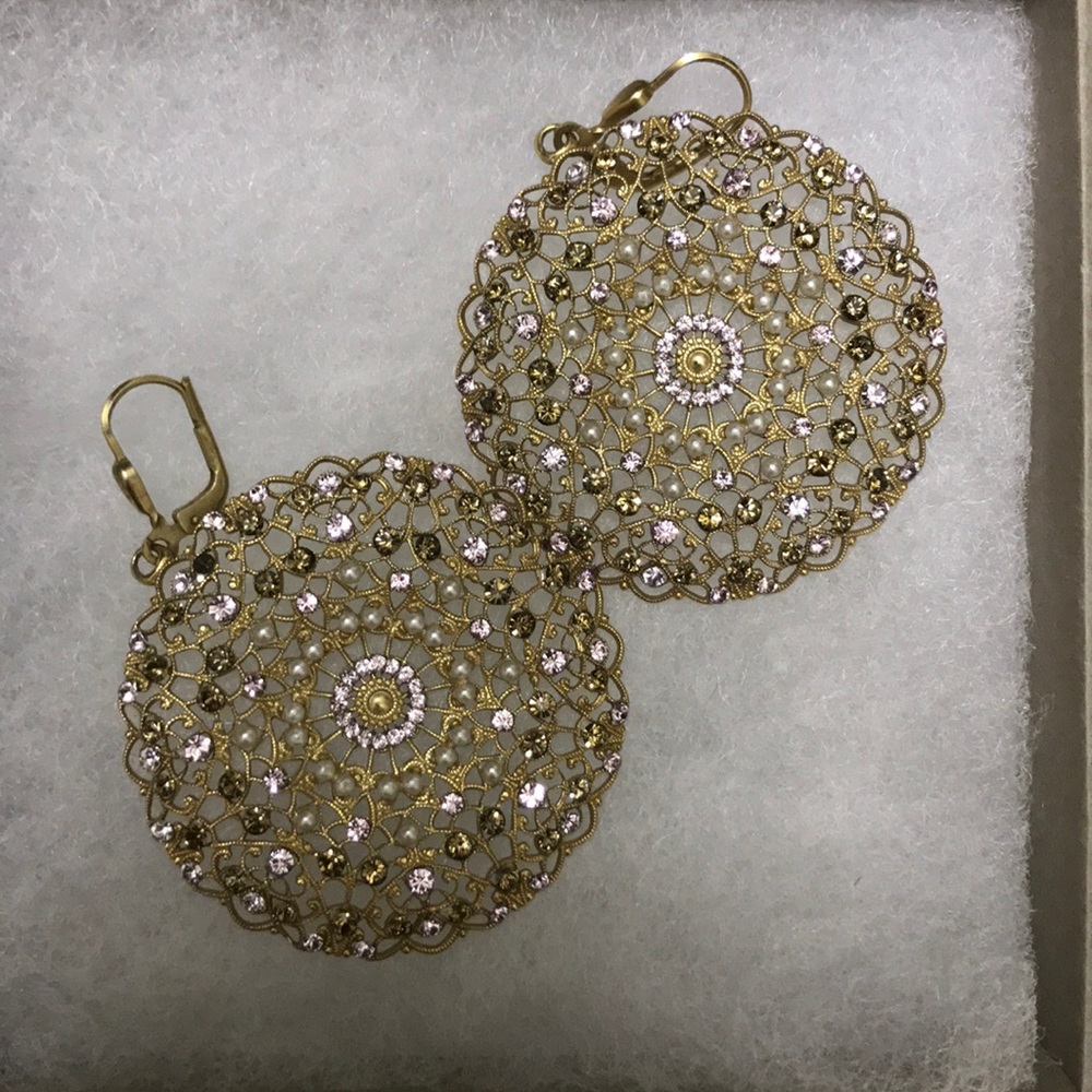 Catherine Popesco Gold Filigree Crystal Earrings